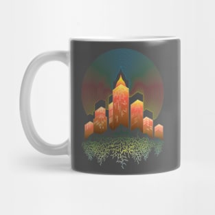 Skyscrapers decorated with rainbows Mug